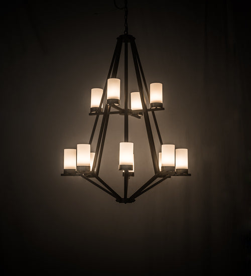 Meyda Lighting Galen 42" 12-Light 2-Tier Timeless Bronze Chandelier With Frosted Clear Statuario Idalight Shade