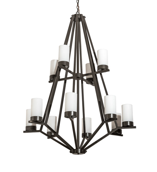 Meyda Lighting Galen 42" 12-Light 2-Tier Timeless Bronze Chandelier With Frosted Clear Statuario Idalight Shade