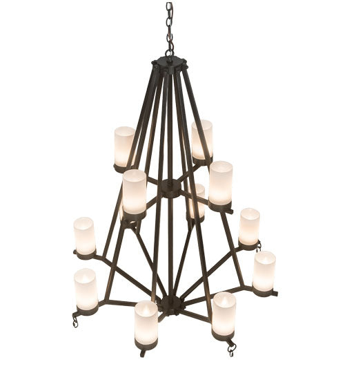 Meyda Lighting Galen 42" 12-Light 2-Tier Timeless Bronze Chandelier With Frosted Clear Statuario Idalight Shade