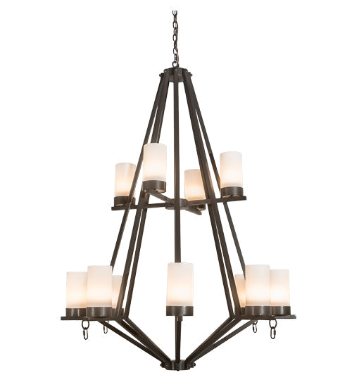 Meyda Lighting Galen 42" 12-Light 2-Tier Timeless Bronze Chandelier With Frosted Clear Statuario Idalight Shade