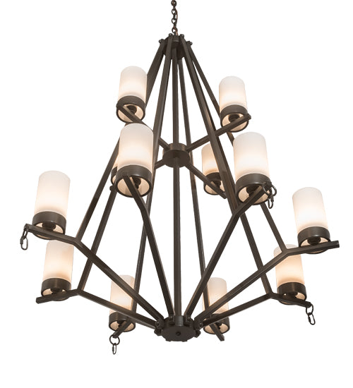Meyda Lighting Galen 42" 12-Light 2-Tier Timeless Bronze Chandelier With Frosted Clear Statuario Idalight Shade
