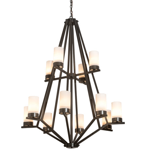 Meyda Lighting Galen 42" 12-Light 2-Tier Timeless Bronze Chandelier With Frosted Clear Statuario Idalight Shade