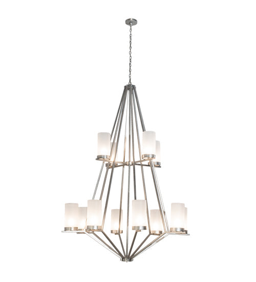 Meyda Lighting Galen 60" 12-Light 2-Tier Nickel Powder Coat Chandelier With Contrail Mist Idalight Shade