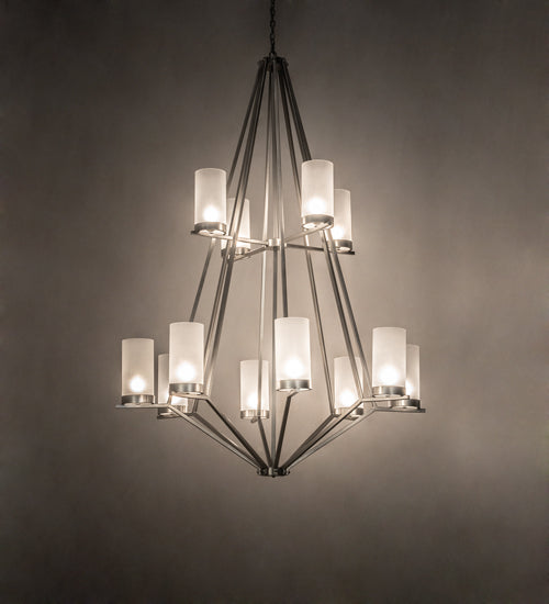 Meyda Lighting Galen 60" 12-Light 2-Tier Nickel Powder Coat Chandelier With Contrail Mist Idalight Shade