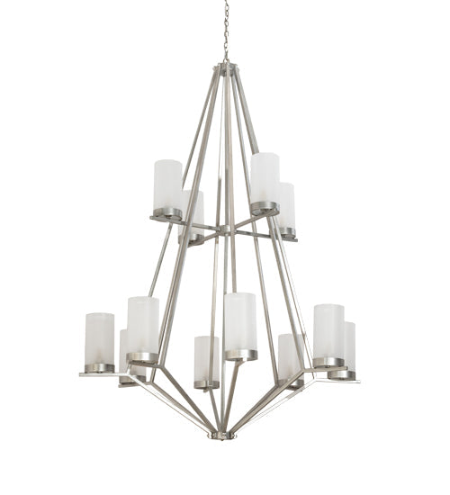 Meyda Lighting Galen 60" 12-Light 2-Tier Nickel Powder Coat Chandelier With Contrail Mist Idalight Shade