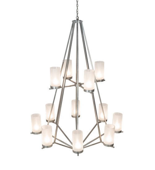 Meyda Lighting Galen 60" 12-Light 2-Tier Nickel Powder Coat Chandelier With Contrail Mist Idalight Shade