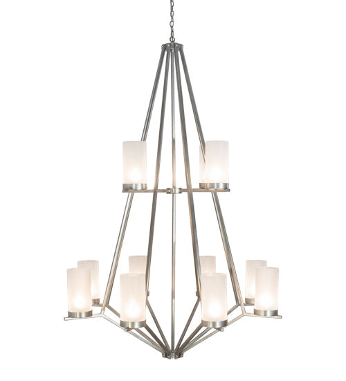 Meyda Lighting Galen 60" 12-Light 2-Tier Nickel Powder Coat Chandelier With Contrail Mist Idalight Shade