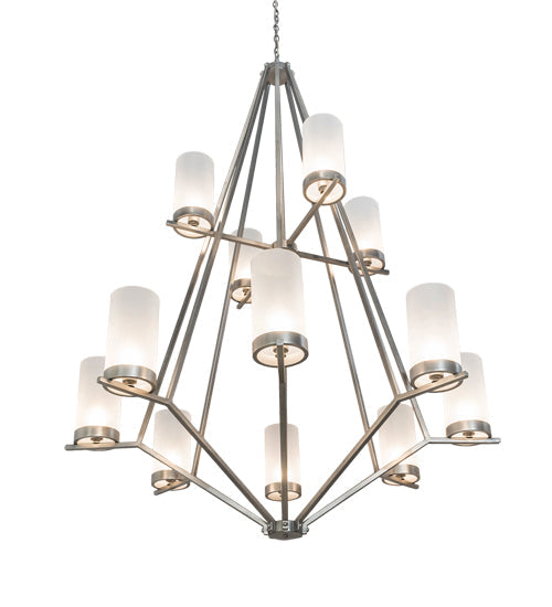 Meyda Lighting Galen 60" 12-Light 2-Tier Nickel Powder Coat Chandelier With Contrail Mist Idalight Shade