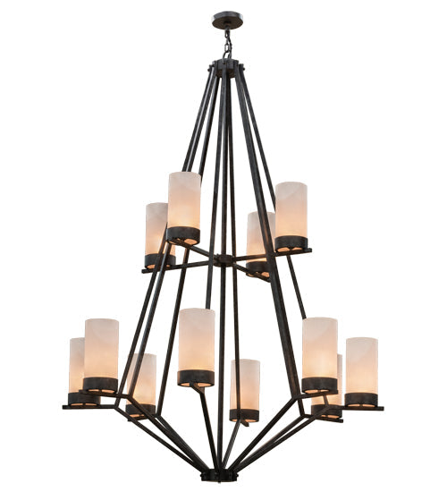 Meyda Lighting Galen 60" 12-Light 2-Tier Smoke Chandelier With Clear Frosted Acrylic Shade