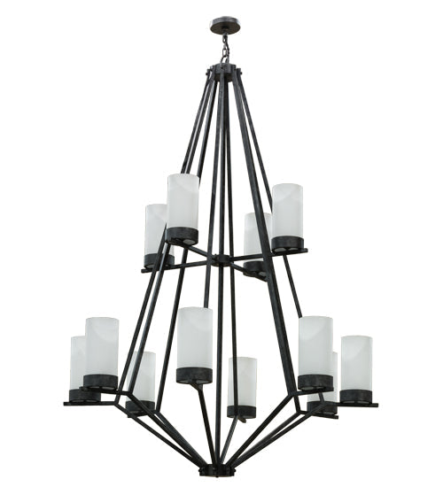 Meyda Lighting Galen 60" 12-Light 2-Tier Smoke Chandelier With Clear Frosted Acrylic Shade