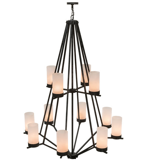 Meyda Lighting Galen 60" 12-Light 2-Tier Smoke Chandelier With Clear Frosted Acrylic Shade