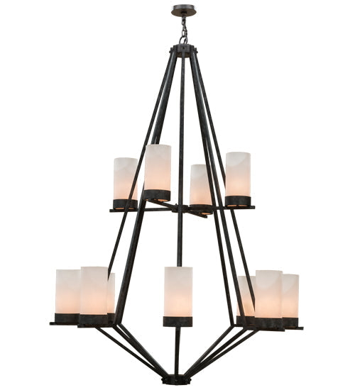 Meyda Lighting Galen 60" 12-Light 2-Tier Smoke Chandelier With Clear Frosted Acrylic Shade