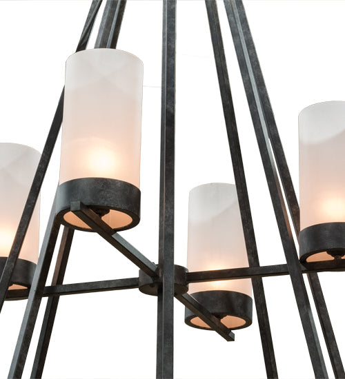 Meyda Lighting Galen 60" 12-Light 2-Tier Smoke Chandelier With Clear Frosted Acrylic Shade