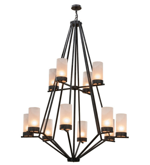 Meyda Lighting Galen 60" 12-Light 2-Tier Smoke Chandelier With Clear Frosted Acrylic Shade