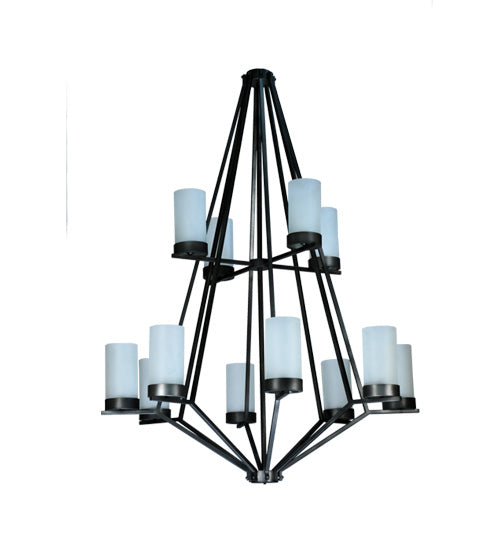Meyda Lighting Galen 60" 12-Light 2-Tier Smoke Chandelier With White Frosted Shade Glass