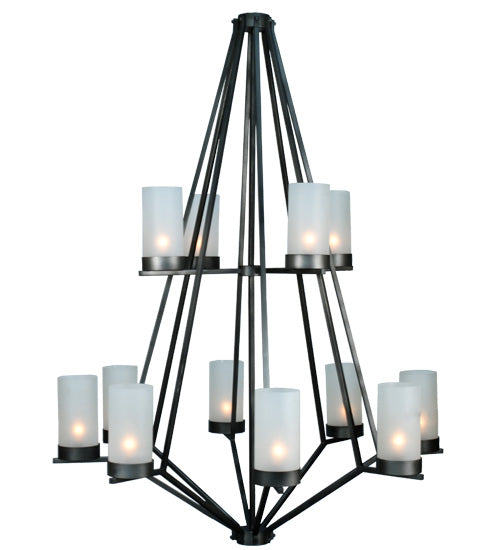 Meyda Lighting Galen 60" 12-Light 2-Tier Smoke Chandelier With White Frosted Shade Glass