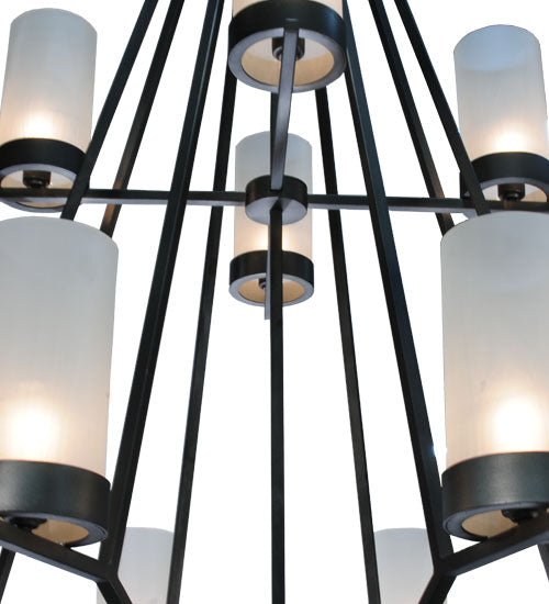 Meyda Lighting Galen 60" 12-Light 2-Tier Smoke Chandelier With White Frosted Shade Glass