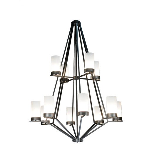 Meyda Lighting Galen 60" 12-Light 2-Tier Smoke Chandelier With White Frosted Shade Glass