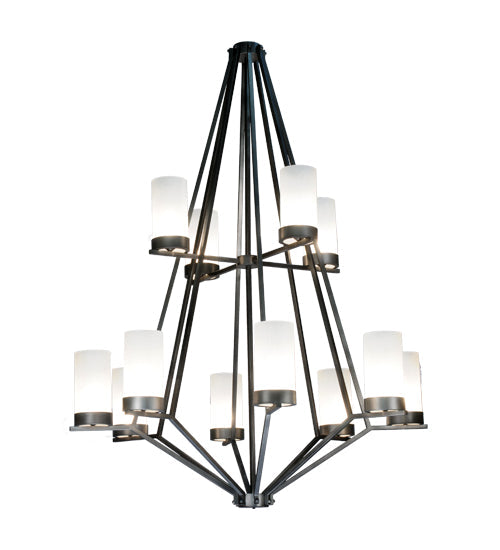 Meyda Lighting Galen 60" 12-Light 2-Tier Smoke Chandelier With White Frosted Shade Glass