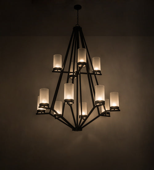 Meyda Lighting Galen 60" 12-Light Blackwash Chandelier With Frosted Clear Contrail Mist Idalight Shade Glass