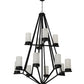 Meyda Lighting Galen 60" 12-Light Blackwash Chandelier With Frosted Clear Contrail Mist Idalight Shade Glass