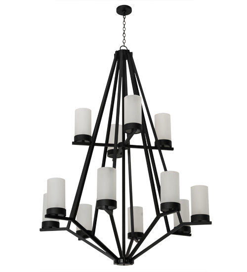 Meyda Lighting Galen 60" 12-Light Blackwash Chandelier With Frosted Clear Contrail Mist Idalight Shade Glass