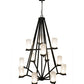 Meyda Lighting Galen 60" 12-Light Blackwash Chandelier With Frosted Clear Contrail Mist Idalight Shade Glass
