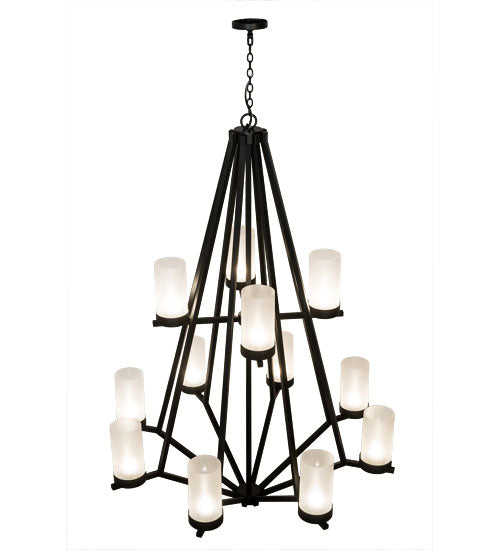 Meyda Lighting Galen 60" 12-Light Blackwash Chandelier With Frosted Clear Contrail Mist Idalight Shade Glass