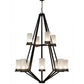 Meyda Lighting Galen 60" 12-Light Blackwash Chandelier With Frosted Clear Contrail Mist Idalight Shade Glass