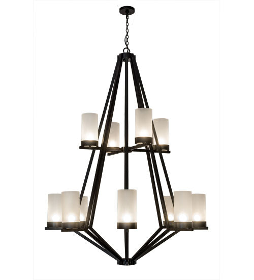Meyda Lighting Galen 60" 12-Light Blackwash Chandelier With Frosted Clear Contrail Mist Idalight Shade Glass