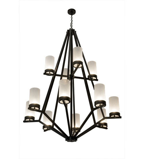 Meyda Lighting Galen 60" 12-Light Blackwash Chandelier With Frosted Clear Contrail Mist Idalight Shade Glass