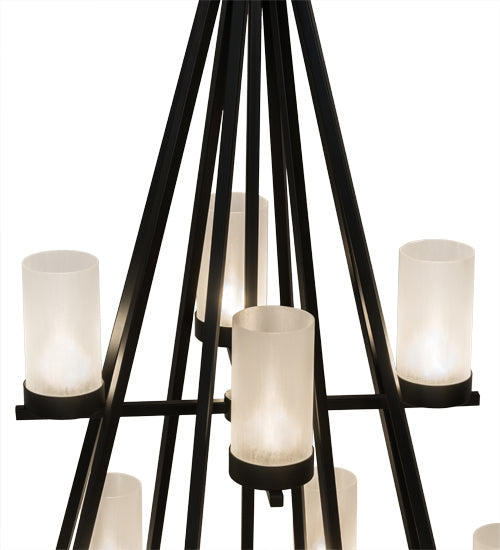 Meyda Lighting Galen 60" 12-Light Blackwash Chandelier With Frosted Clear Contrail Mist Idalight Shade Glass