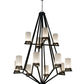 Meyda Lighting Galen 60" 12-Light Blackwash Chandelier With Frosted Clear Contrail Mist Idalight Shade Glass
