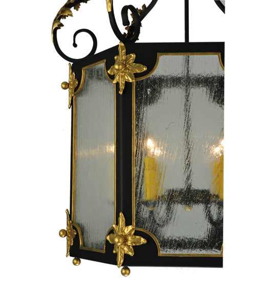 Meyda Lighting Ganser 25" 6-Light Blackwash & Gold Accents Lantern Pendant Light With Clear Seeded Shade Glass