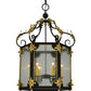Meyda Lighting Ganser 25" 6-Light Blackwash & Gold Accents Lantern Pendant Light With Clear Seeded Shade Glass