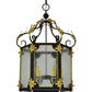 Meyda Lighting Ganser 25" 6-Light Blackwash & Gold Accents Lantern Pendant Light With Clear Seeded Shade Glass
