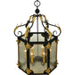 Meyda Lighting Ganser 25" 6-Light Blackwash & Gold Accents Lantern Pendant Light With Clear Seeded Shade Glass