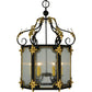 Meyda Lighting Ganser 25" 6-Light Blackwash & Gold Accents Lantern Pendant Light With Clear Seeded Shade Glass