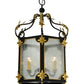Meyda Lighting Ganser 25" 6-Light Blackwash & Gold Accents Lantern Pendant Light With Clear Seeded Shade Glass