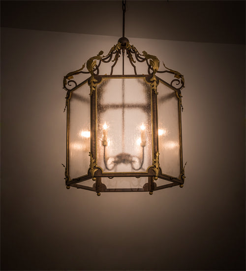 Meyda Lighting Ganser 34" 6-Light Gilded Tobacco & Gold Highlights Lantern Pendant Light With Clear Rainstone Idalight Shade Glass