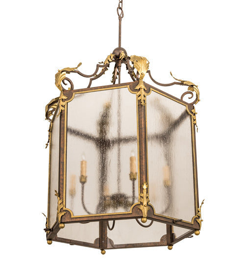 Meyda Lighting Ganser 34" 6-Light Gilded Tobacco & Gold Highlights Lantern Pendant Light With Clear Rainstone Idalight Shade Glass