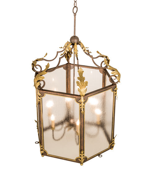 Meyda Lighting Ganser 34" 6-Light Gilded Tobacco & Gold Highlights Lantern Pendant Light With Clear Rainstone Idalight Shade Glass
