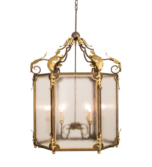 Meyda Lighting Ganser 34" 6-Light Gilded Tobacco & Gold Highlights Lantern Pendant Light With Clear Rainstone Idalight Shade Glass