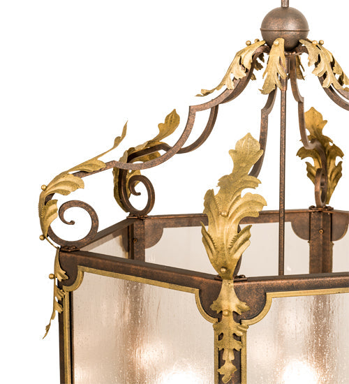 Meyda Lighting Ganser 34" 6-Light Gilded Tobacco & Gold Highlights Lantern Pendant Light With Clear Rainstone Idalight Shade Glass