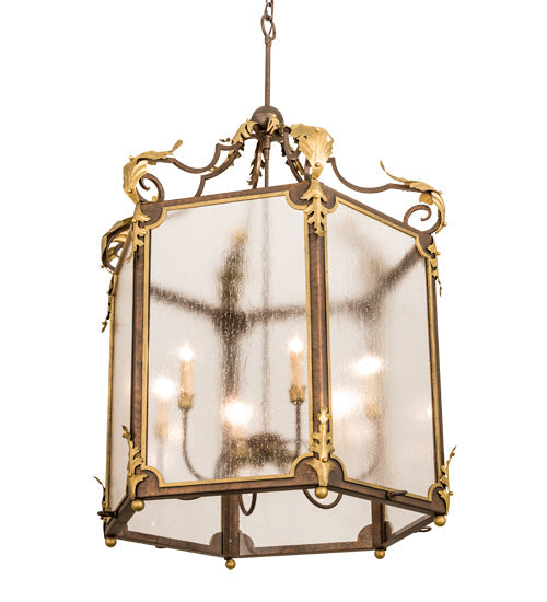 Meyda Lighting Ganser 34" 6-Light Gilded Tobacco & Gold Highlights Lantern Pendant Light With Clear Rainstone Idalight Shade Glass