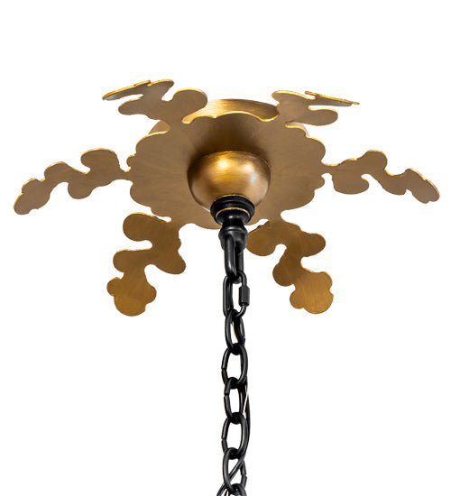 Meyda Lighting Ganser 48" 12-Light Solar Black & Gold Lantern Pendant Light With Clear Seeded Shade Glass