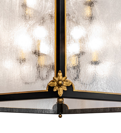 Meyda Lighting Ganser 48" 12-Light Solar Black & Gold Lantern Pendant Light With Clear Seeded Shade Glass