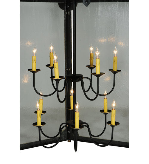 Meyda Lighting Ganser 60" 12-Light Black & Gold Lantern Pendant Light With Clear Seeded Shade Glass