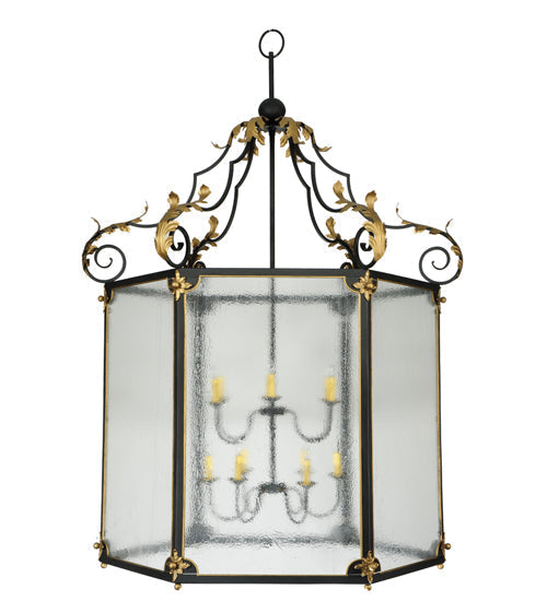 Meyda Lighting Ganser 60" 12-Light Black & Gold Lantern Pendant Light With Clear Seeded Shade Glass
