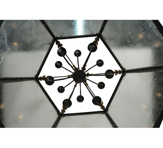 Meyda Lighting Ganser 60" 12-Light Black & Gold Lantern Pendant Light With Clear Seeded Shade Glass
